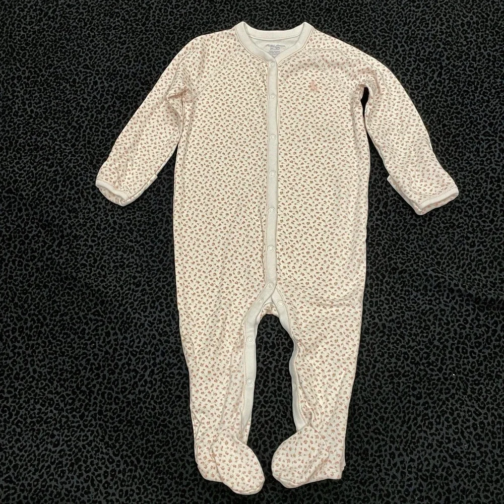 Ralph Lauren Baby Girl Floral One Piece Romper 9M Long Sleeve